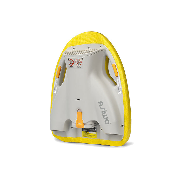 This is the yellow Asiwo Mako Electric Kickboard bottom view.