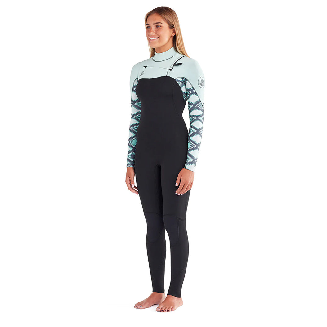 Full left front view of the Tribal Stellar Chest Zip Womens Wetsuit.