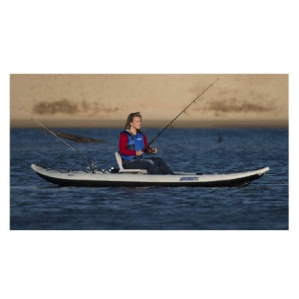 Sea Eagle FastTrack 385FT Tandem Inflatable Kayak fishing on the lake.