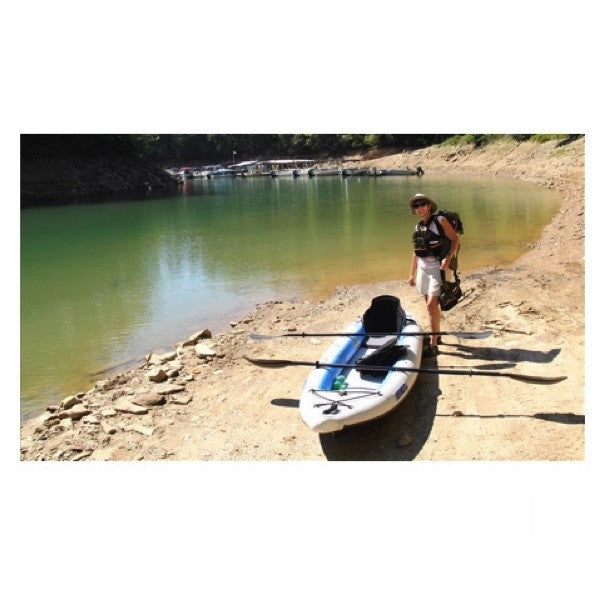 Sea Eagle FastTrack 385FT Tandem Inflatable Kayak on the beach ready to launch.