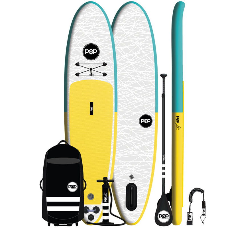 Paddleboards 11'0 Pop Up Inflatable SUP with yellow and turquoise colors.