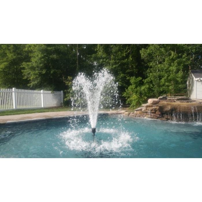 Bearon Aquatics .33 Hp Fixed Base Olympus Pond Fountain spraying water up in the air. in a v shape