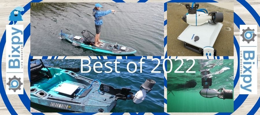 Bixpy Motor for Kayaks, Paddleboards, and Boats, 4 images and in white letters, 'Best of 2022'.
