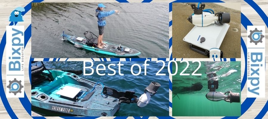 Bixpy Motor for Kayaks, Paddleboards, and Boats, 4 images and in white letters, 'Best of 2022'.