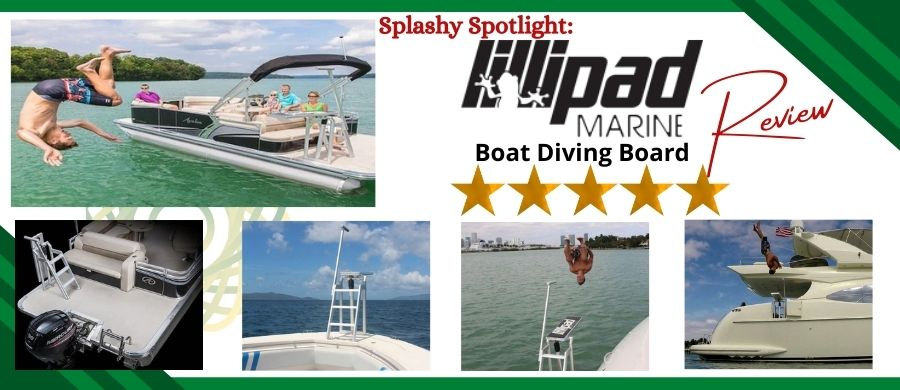 Lilypad Diving Board for Boats Review article. There are 5 images showing the Lillipad Diving Board in action on lakes and oceans.
