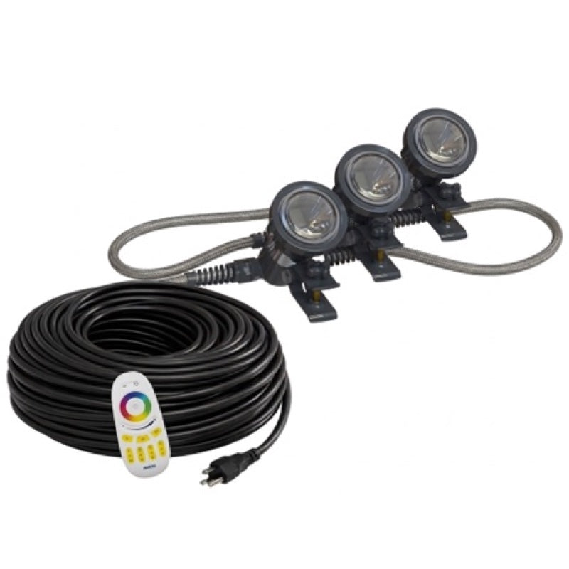 LED fountain 3-light kit with remote control on a white background