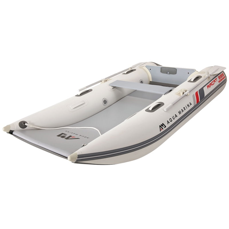 Inflatable boat with Aqua Marina branding on a white background