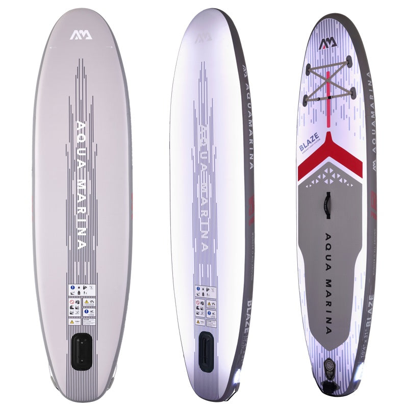 Aqua Marina Blaze inflatable stand-up paddleboard shown from multiple angles on a white background.