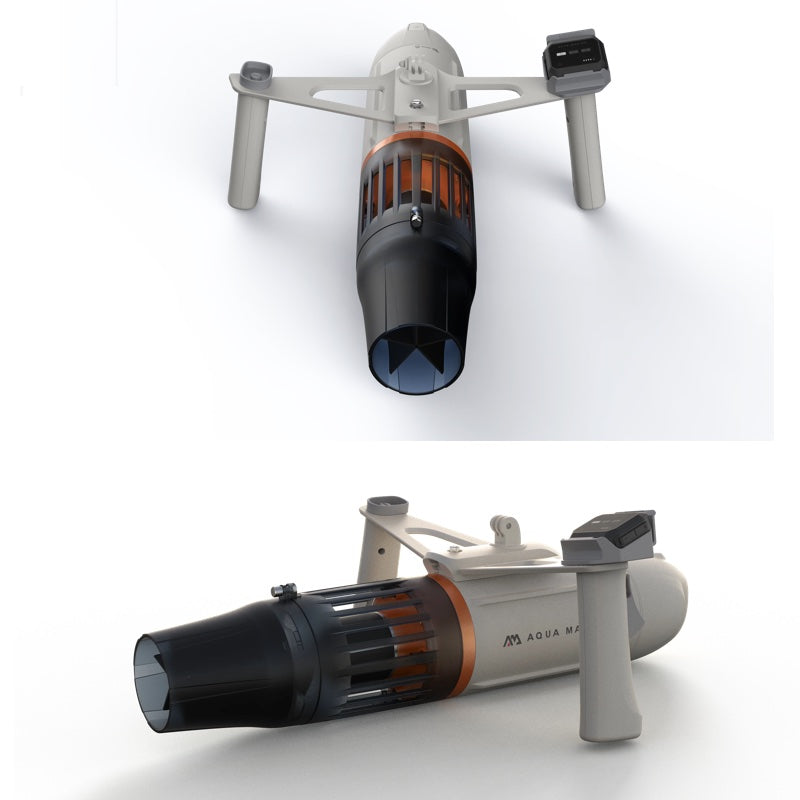 Two underwater scooters front and back viewon a white background