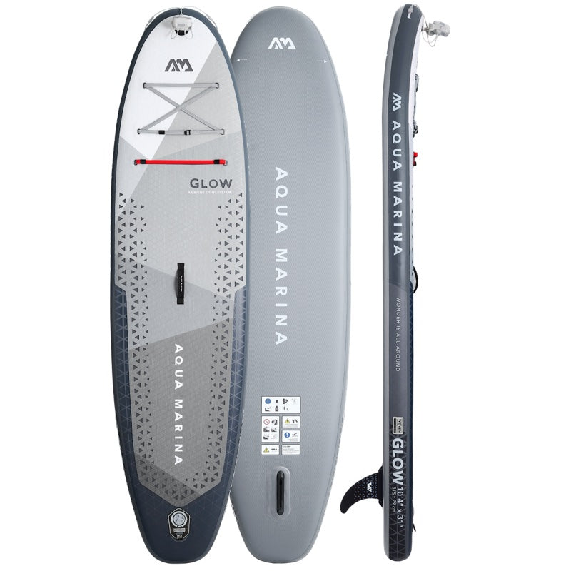 Aqua Marina inflatable paddle board with side and top views on a white background