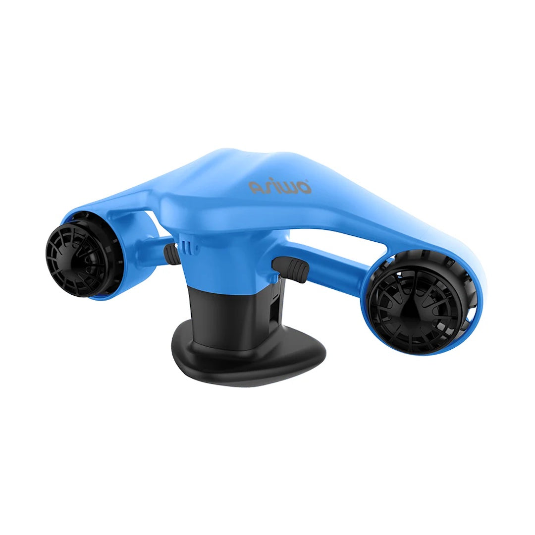 Asiwo Manta Pro Sea Scooter - Sky Blue with black propulsion fans and battery.