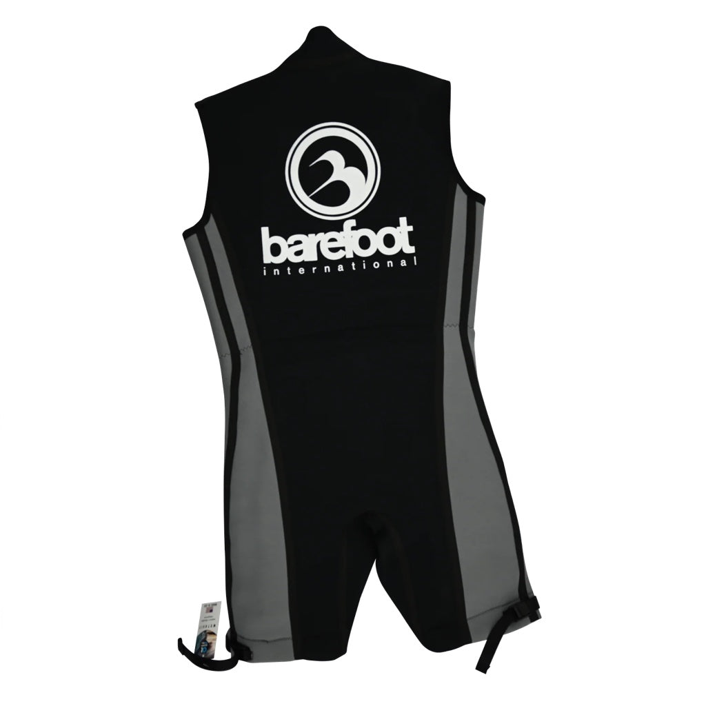 Barefoot Iron Sleeveless Wetsuit - Black with Gray strip down each side and leg- back view