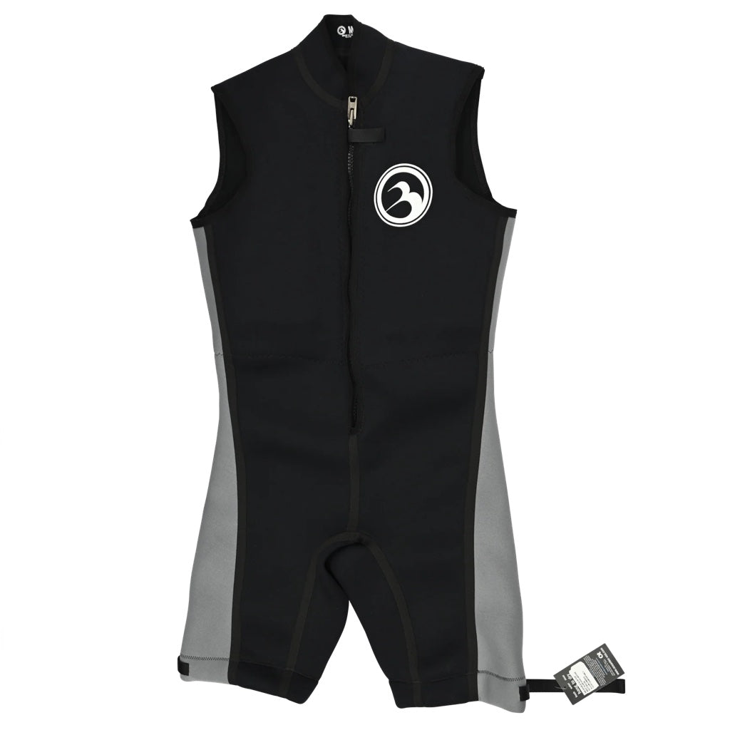 Barefoot Iron Sleeveless Wetsuit - Black with Gray strip down each side - front view