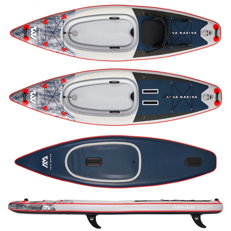 Inflatable kayak/sup from multiple angles on a white background