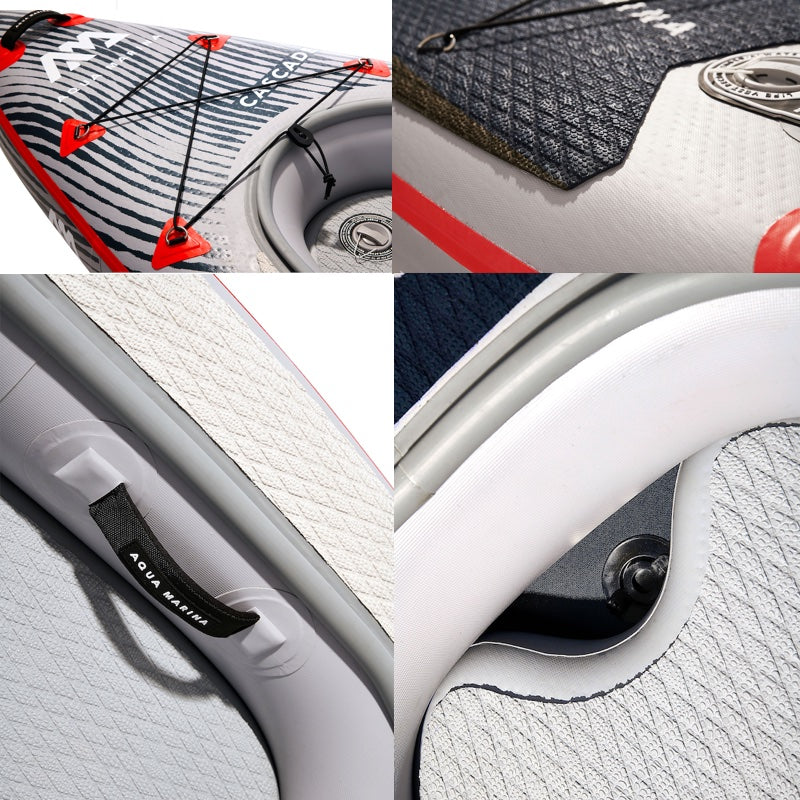 Collage of close-up shots of a SUP/Kayak interior components with visible branding.