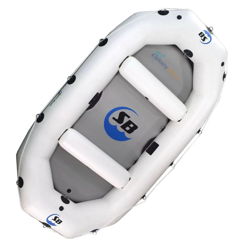 Inflatable white water raft with visible SB logo on a white background