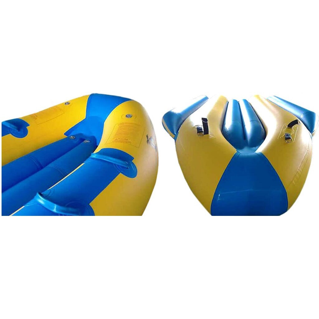 Island Hopper 14 Person Banana Boat Tube closeup view of the underside and top view of the front portion.