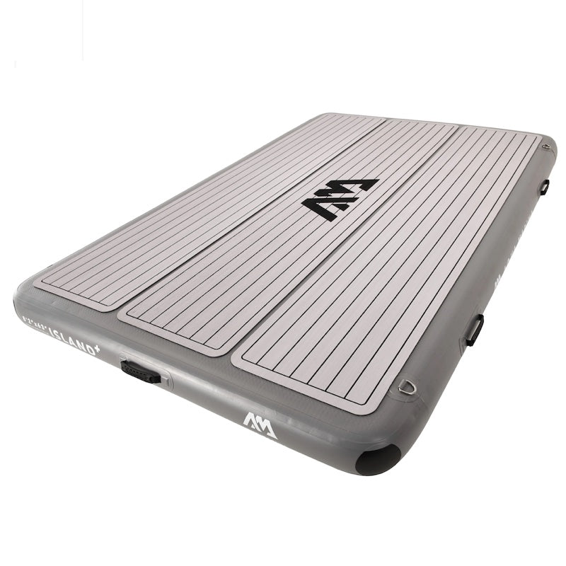 Inflatable dock with brand logo on a white background