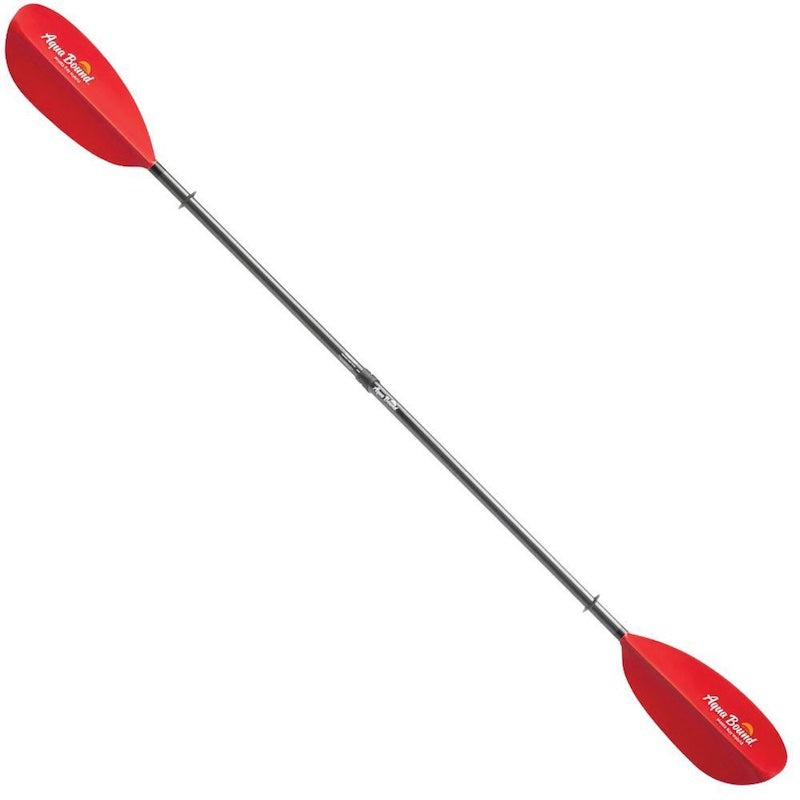 Red kayak paddle with a white background