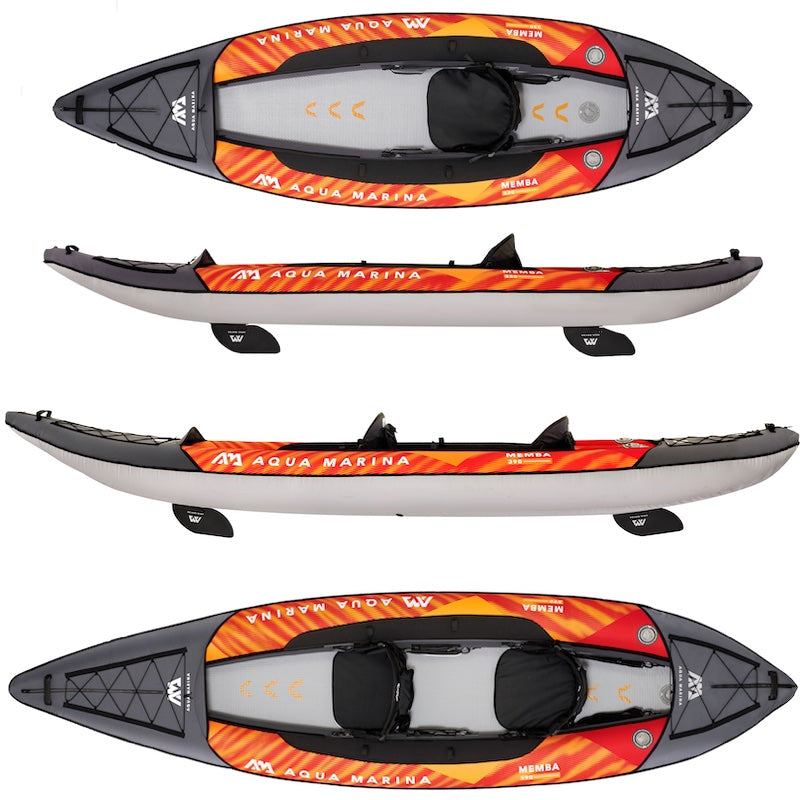 Aqua Marina Memba Inflatable kayak shown from multiple angles on a white background