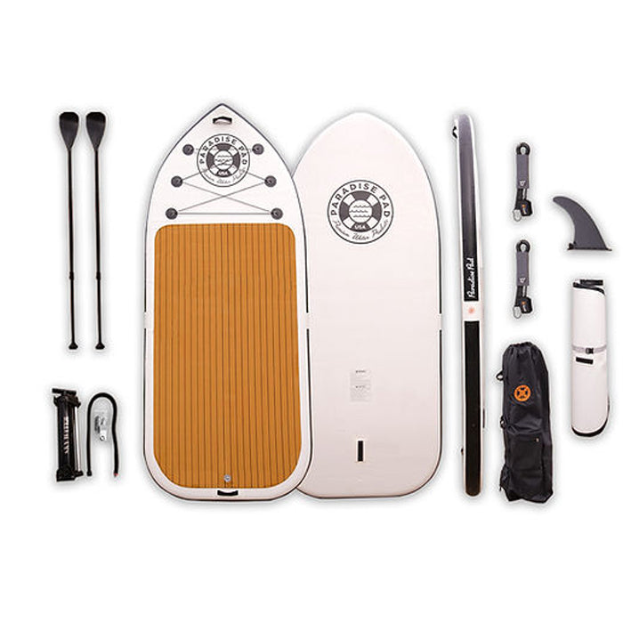 Multi-person inflatable Paddleboard complete set which includes 2 paddleboards, an airpump and hose, repair kit, detachable fin, bag and the paddleboard itself.