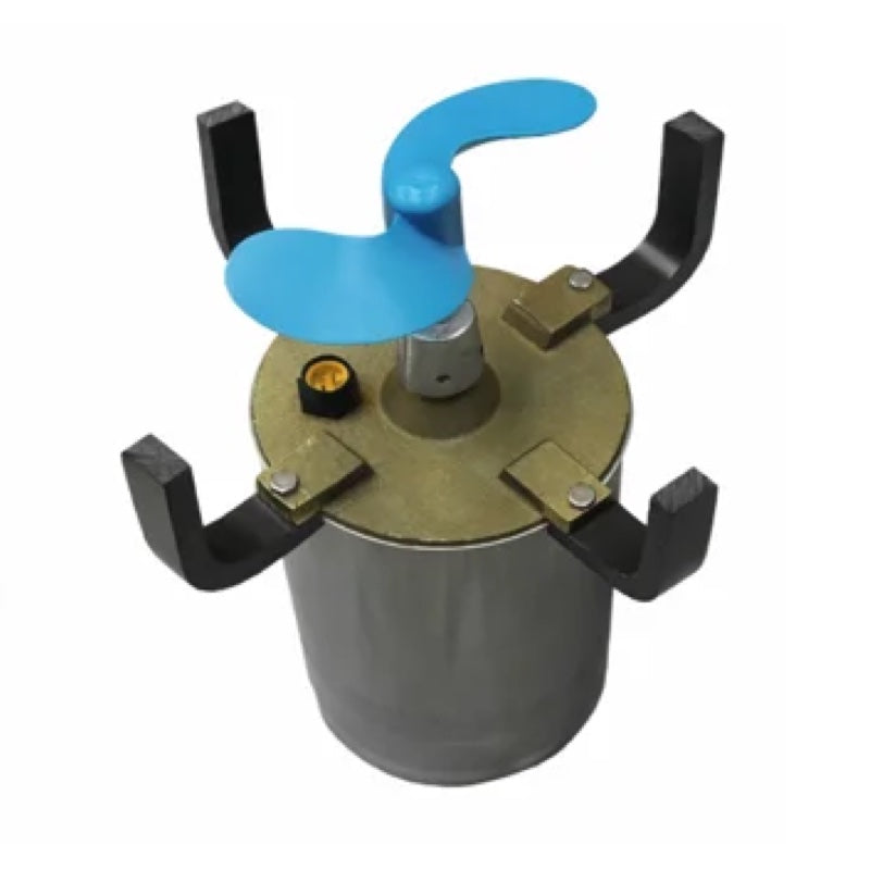 P1000 Ice Eater replacement motor side view. Metal canister with a blue propellor on top. 4 brackets attached to the top.