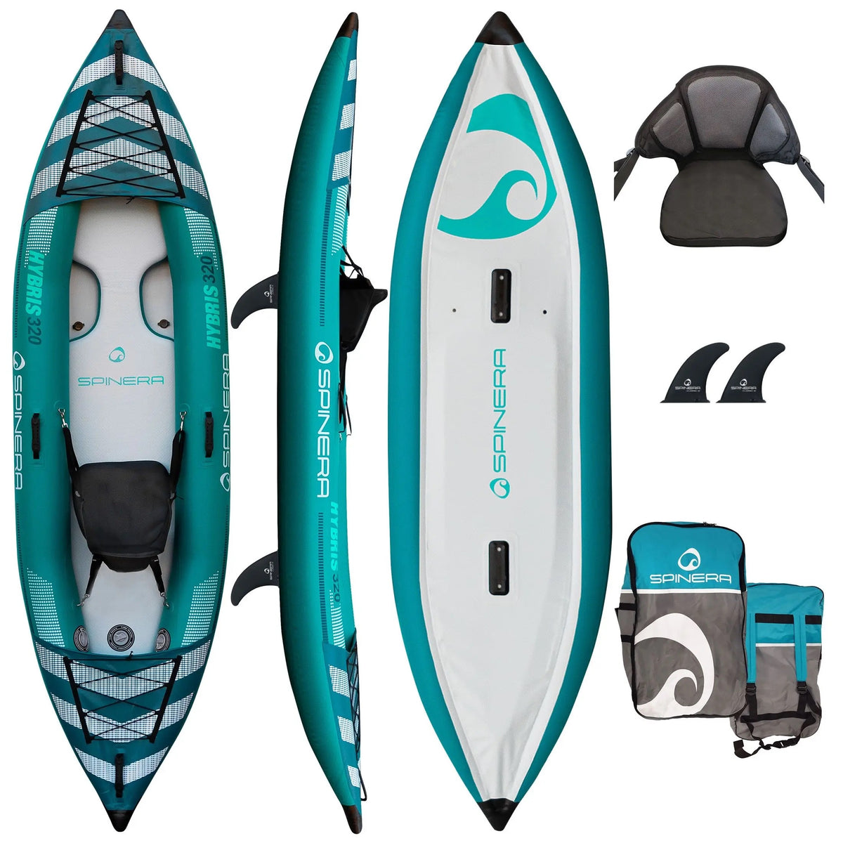 Hybris Inflatable kayak with accessories on a white background