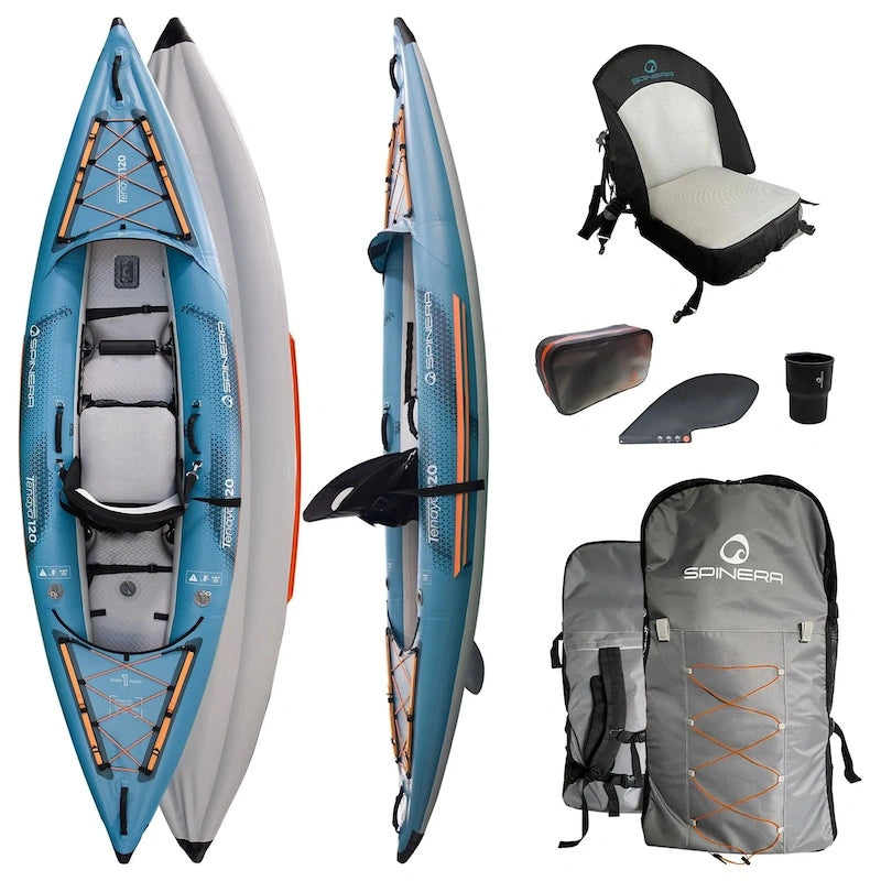 Tenaya Inflatable kayak with accessories on a white background