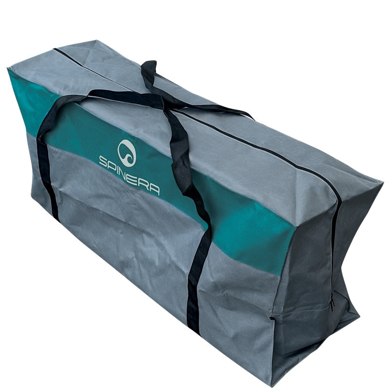 Gray and teal carrying bag with 'Spinera' logo on a white background