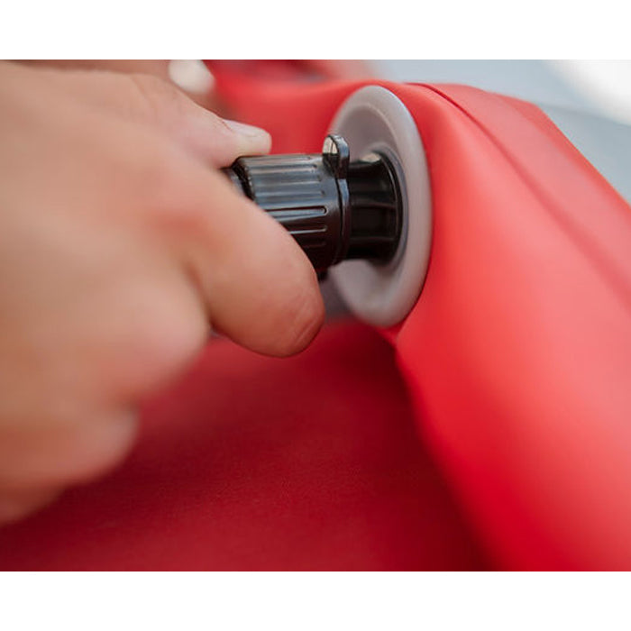 Splash Pad 6.5'x15'x 4 Inflatable Water Mat Red cloesup shot on the inflation process in the valve part.