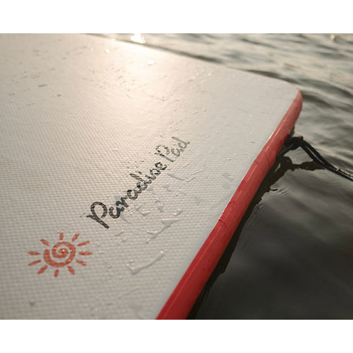 Splash Pad 6.5&#39;x15&#39;x 4 Inflatable Water Mat Red focus shot on the imprinted logo and brand name