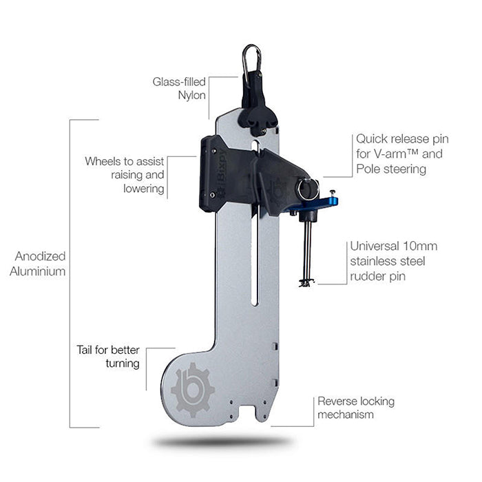 This is the Bixpy Versa Rudder with V-Arm™ Steering specifications.
