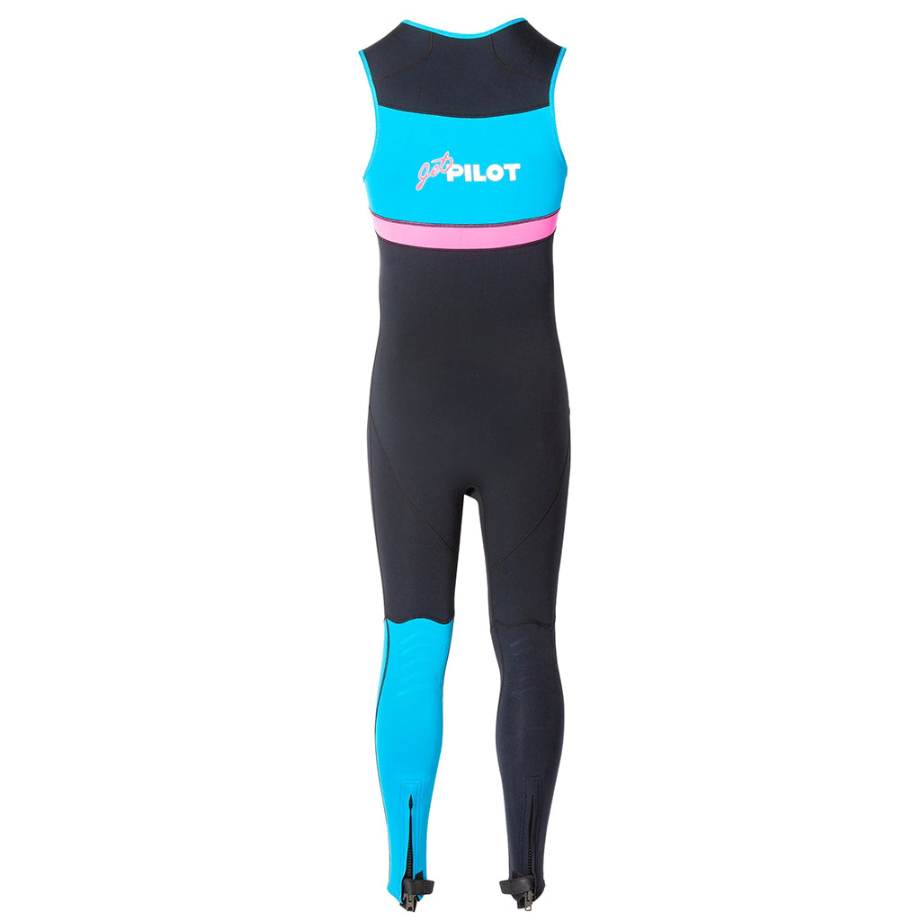 This is the full back view of the black-pink JetPilot Vintage Class John Wetsuit.