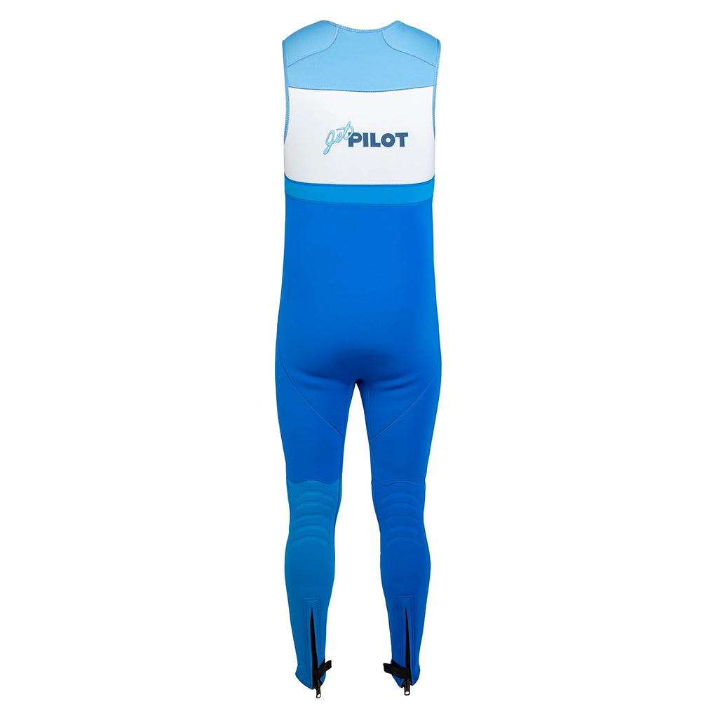 This is the full back view of the blue-white JetPilot Vintage Class John Wetsuit.