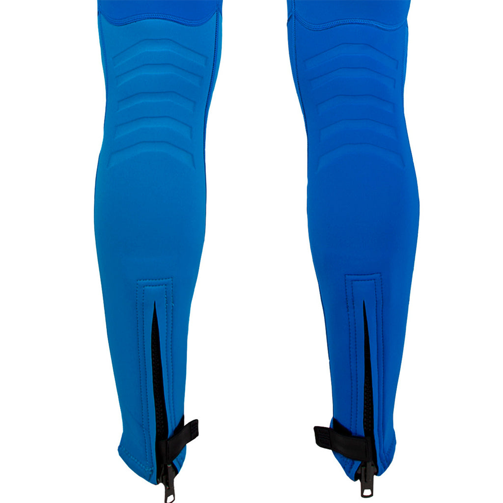 This is the full front view of the blue-white JetPilot Vintage Class John Wetsuit bottom part.