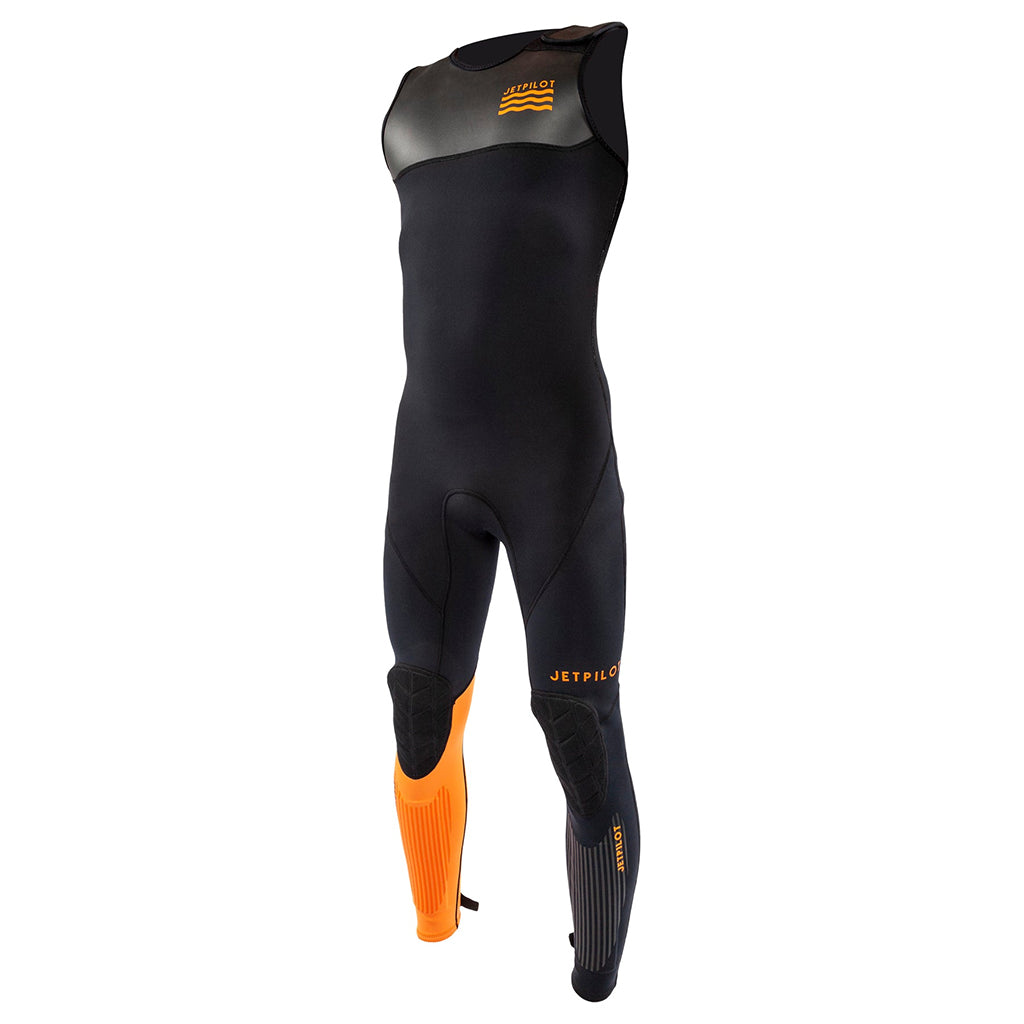 This is the full front view of the Black JetPilot L.R.E John Neoprene Insulator Wetsuit facing the right side.