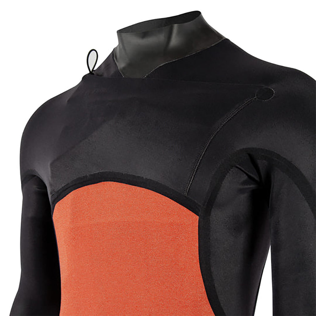 This is the full front view of the JetPilot L.R.E. Element 3-2 GBS Wetsuit facing the right side featuring the finex lined core.