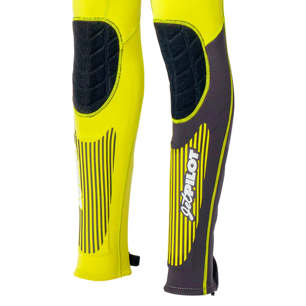 This is the full front view of the neon-yellow JetPilot Vintage Class John Wetsuit bottom part.