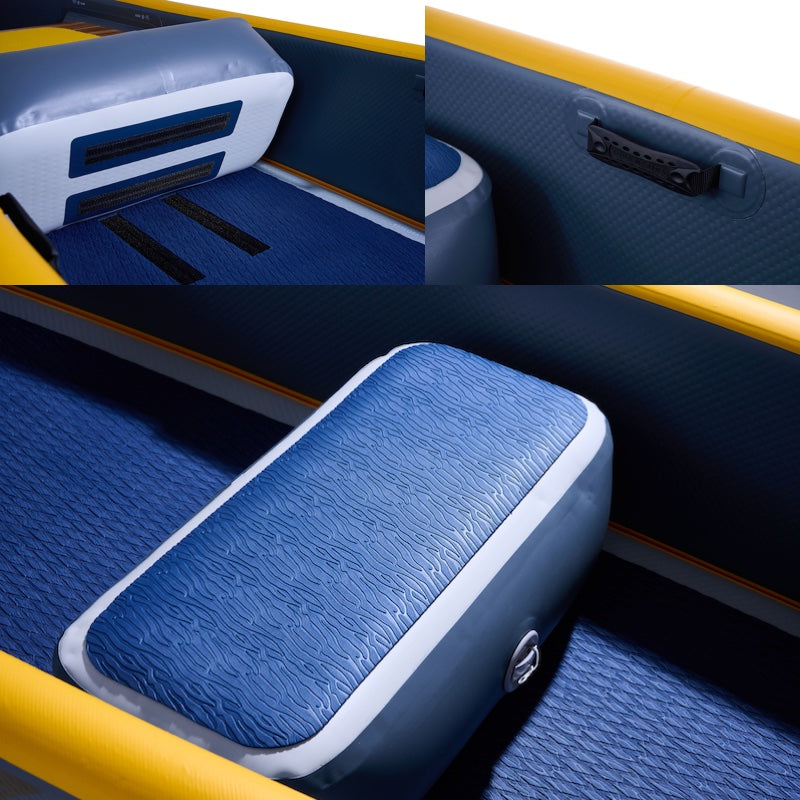 Collage of blue and yellow car seat covers with a visible brand logo.