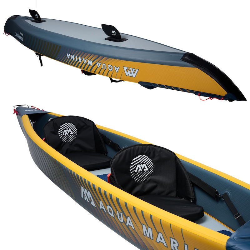 Inflatable kayak with Aqua Marina branding on a white background