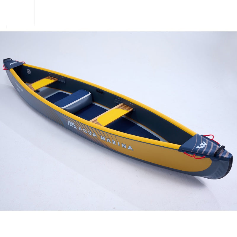 Inflatable canoe with Aqua Marina branding on a white background