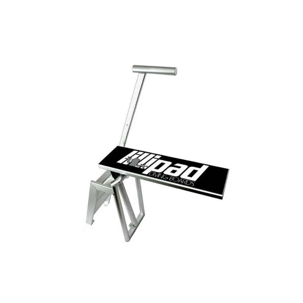 Lillipad Diving Board setup with white background. Black surface with white lettering.