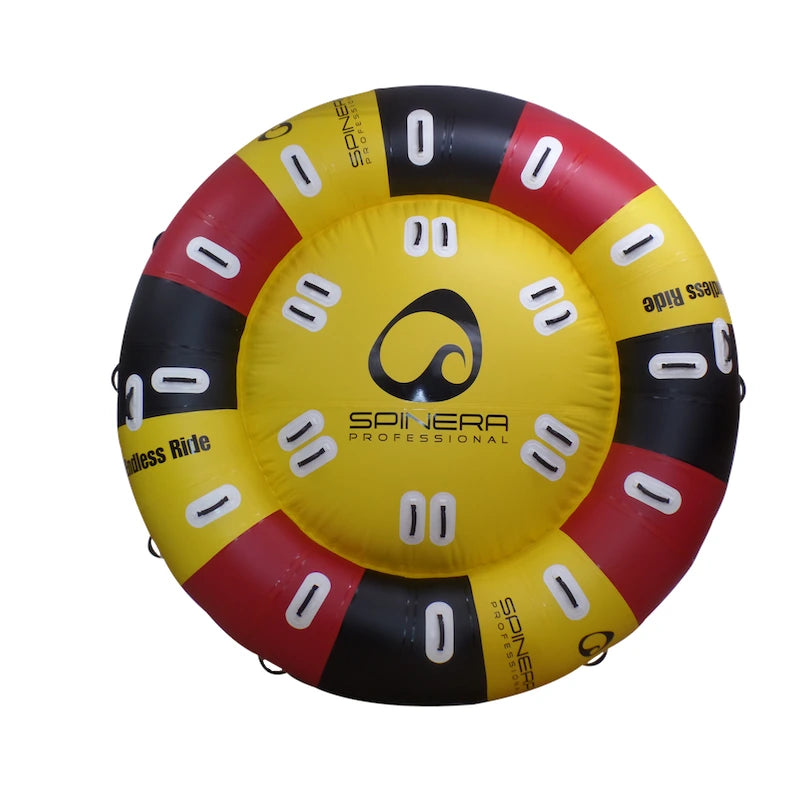 Colorful inflatable tube with Spinera branding on a white background