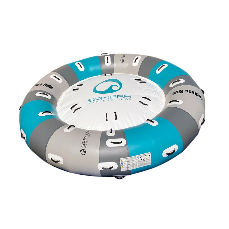 Spinera boat tube with blue and gray design on a white background
