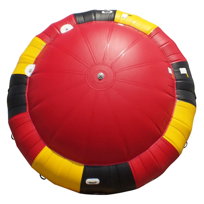 Red, yellow, and black inflatable tube on a white background