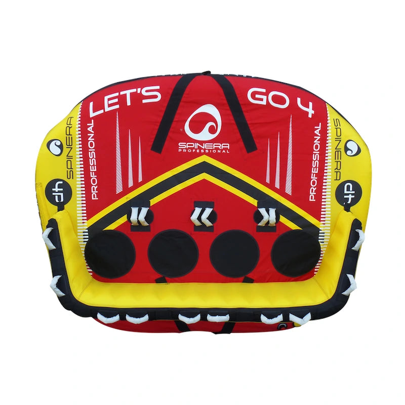Red and yellow boot tube with branding on a white background