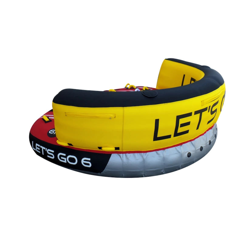Inflatable ring with 'LET'S GO 6' text on a white background