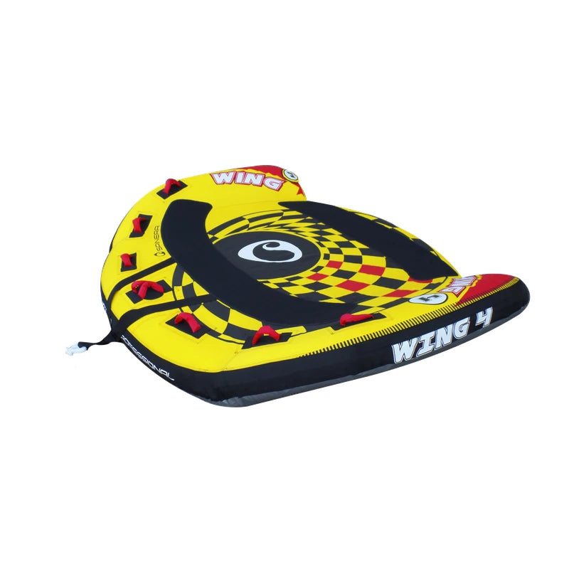 Inflatable boat tube with checkered pattern and 'WING' branding on a white background