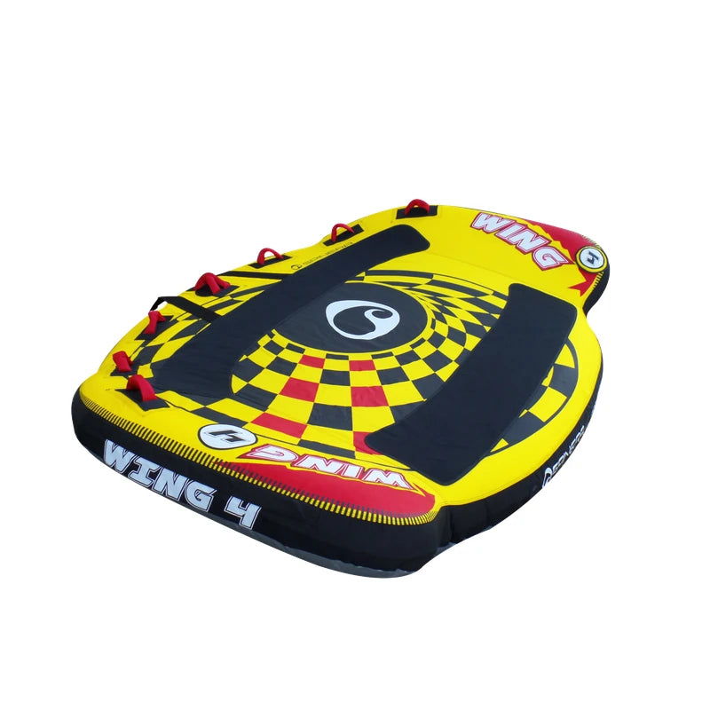 Yellow and black wing board with red accents on a white background