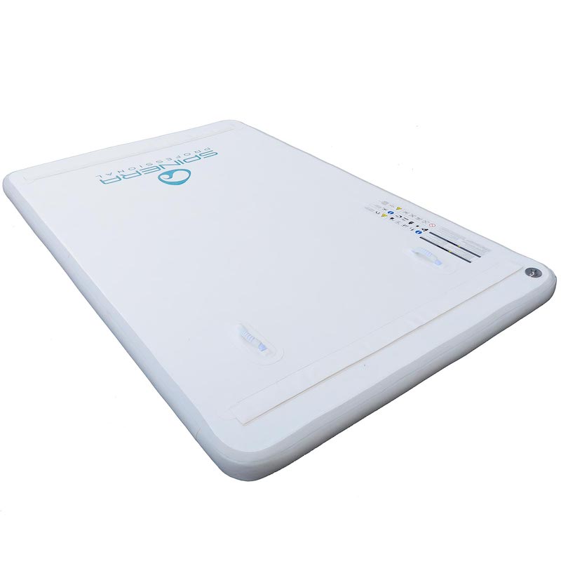 White inflatable dock with a brand logo on a white background